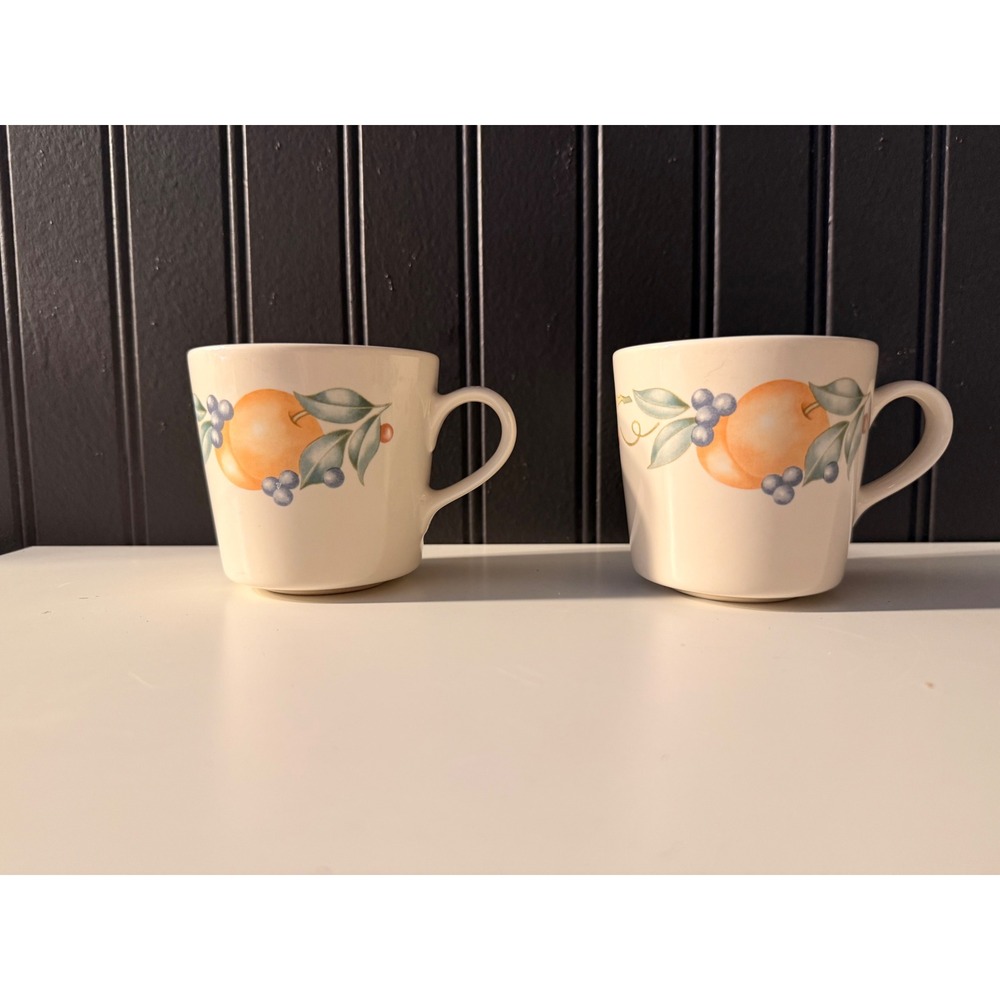 Corelle Coordinates Abundance Stoneware Mugs Set of 2 Peach Berry Fruit Cream